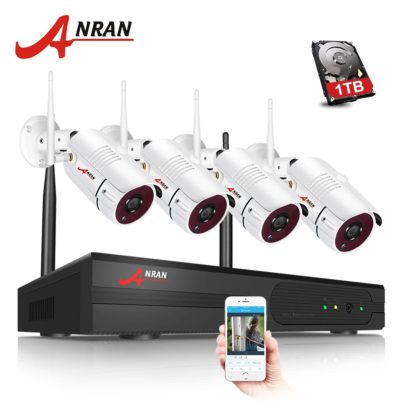 

ANRAN WIFI Security Camera System 4 Channel 1080P Home& Outdoor Wireless Video Security Camers System Easy Remote Control&View