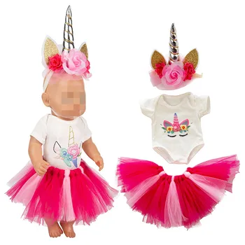 

Born New Baby Fit 18 inch 43cm Clothes For Doll Pink Red Green Unicorn handmade Hairband Doll Clothes accessories For Baby Gift