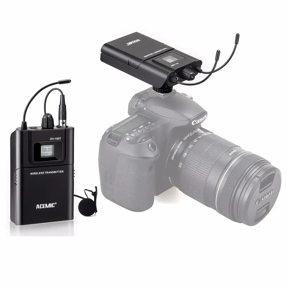 Acemic DV-100 مقابلة ميكروفون لاسلكي نظام استقبال الارسال mic صحيح التنوع خاصة مصممة ل dslr carema dv