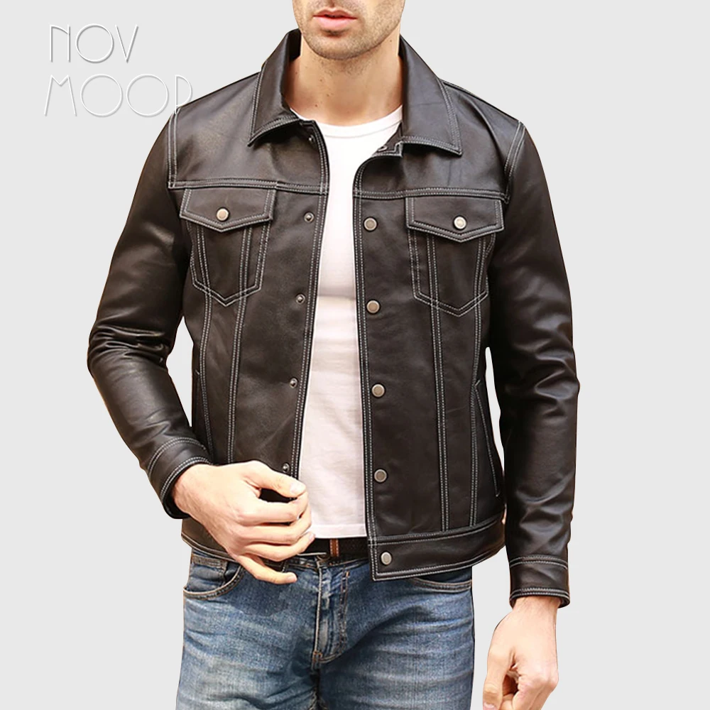 Men black genuine leather real lambskin slim Motorcycle biker bomber jackets coats plus size jaqueta de couro deri ceket LT2530