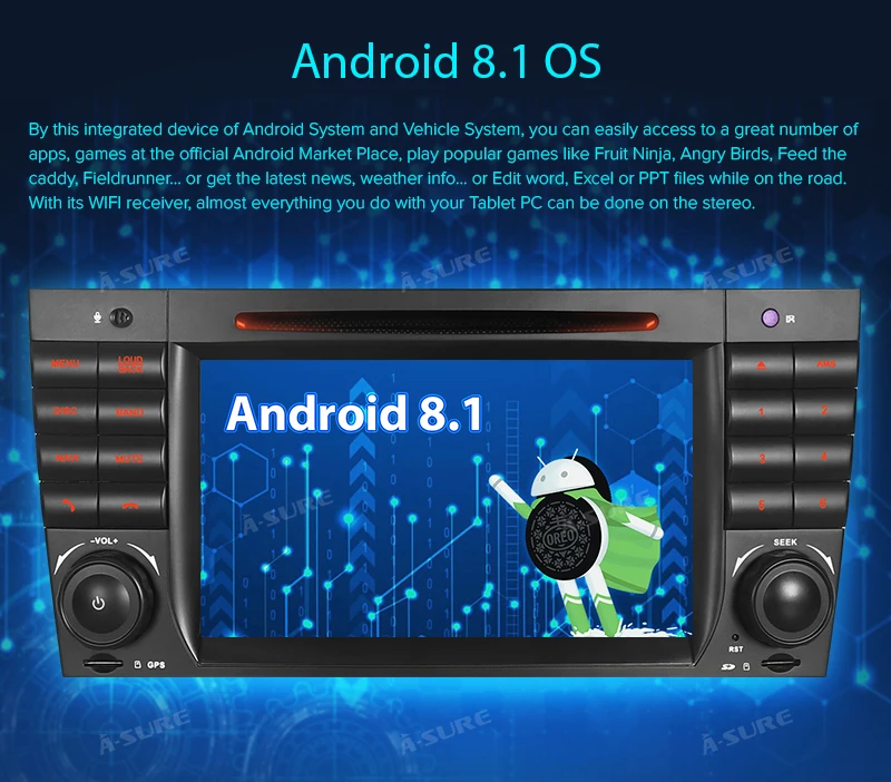 Perfect A-Sure 2 Din Android 8.0 Auto Radio GPS DVD Player Navigation For Mercedes Benz C Class W2019 W209 AMG CLK CLC WIFI 4G BT DAB+ 8