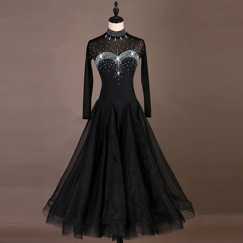 Костюмы для бальных танцев конкурс платье обычные платья Современный костюм бальное платье, для вальса синий черный mq205