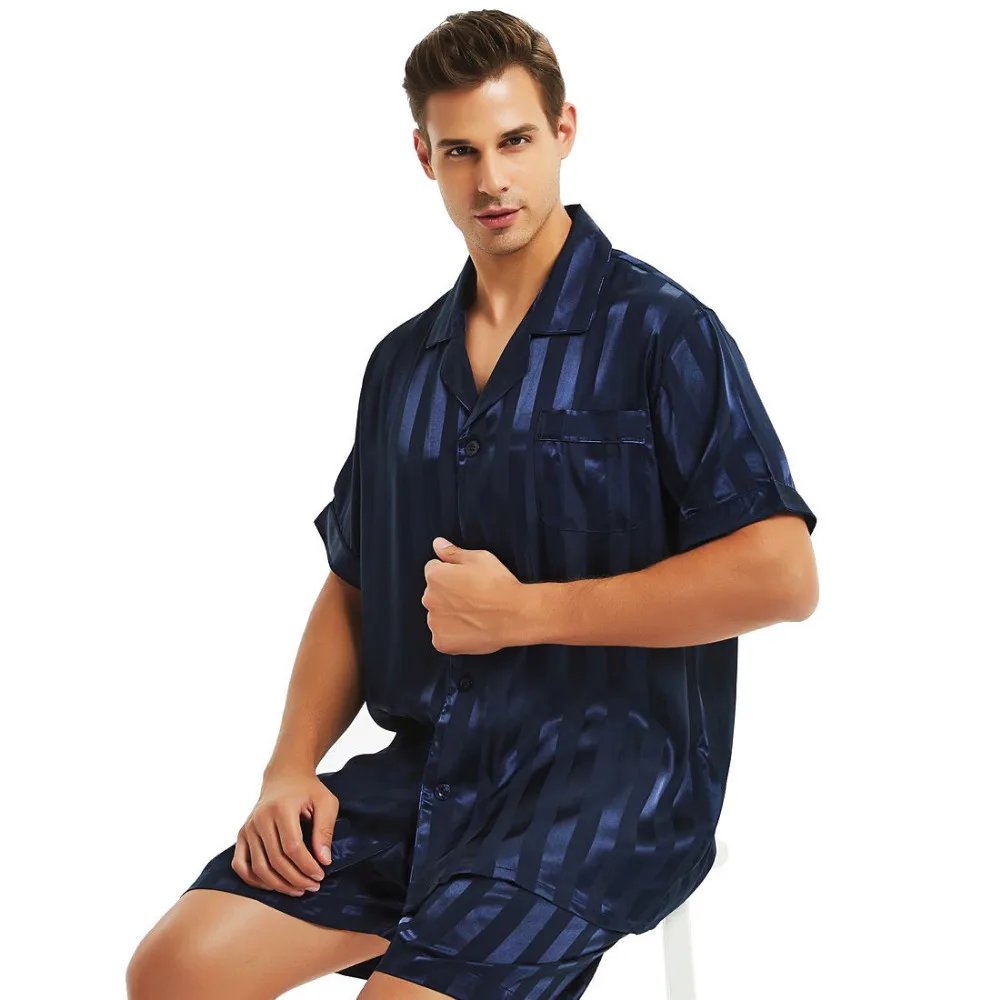 Мужской Шелковый атласный короткий пижамный комплект, пижамный комплект, пижамный комплект S, M, L, XL, 2XL, 3XL, 4XL