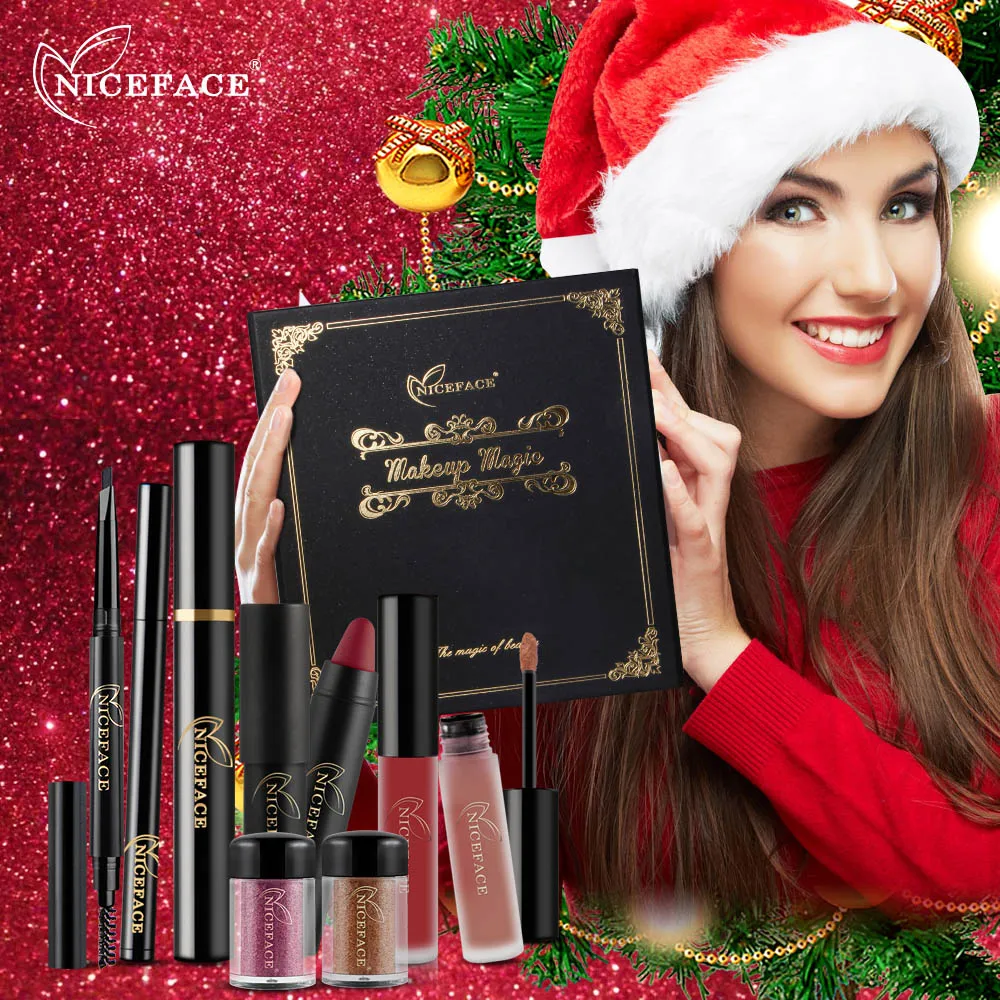 

NICEFACE Makeup Set Kits Eye Liner Eyebrow Pencil Mascara Matte Lipstick Pen Lip Gloss Glitter Eye Shadow Powder Cosmetics Kit