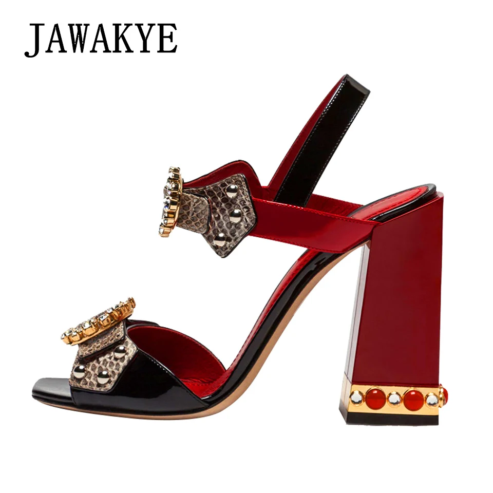 

New Crystal Jeweled Heels Belt Buckle Fashion Sandals Women Summer Chunky High-Heeled Shoes Woman ladies Gladiator Sandals