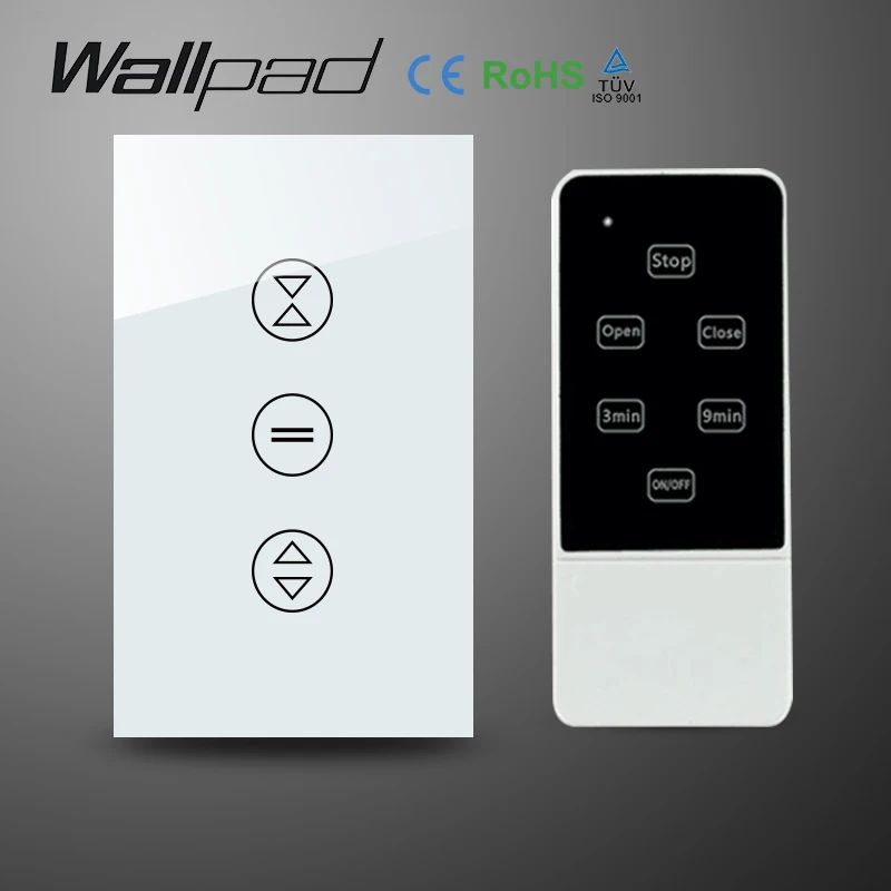 

AU US 110-240V RF Remote Control Touch Curtain Switch White Crystal Glass Wireless remote control Blind Switch Free Shipping