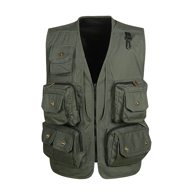 

Breathable Multi-Pocket Vests Tactical Cotton Mens Vests Photographer Director Waistcoat Fishing Army Green Sleeveless Uniform