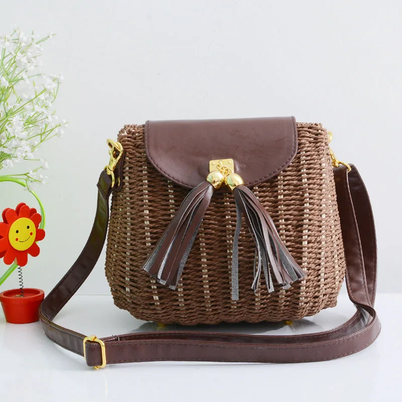 New Women Tassel Straw Bags Bohemian Female Vintage Rattan Knitted Handbag Summer Beach Lady Casual Weave Shoulder Bag SS3161 (5)