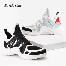 EARTH STAR/Новинка года; Повседневная обувь; Цвет белый; женские модные брендовые кроссовки на платформе; женская обувь с перекрестной шнуровкой; chaussure; дышащая обувь