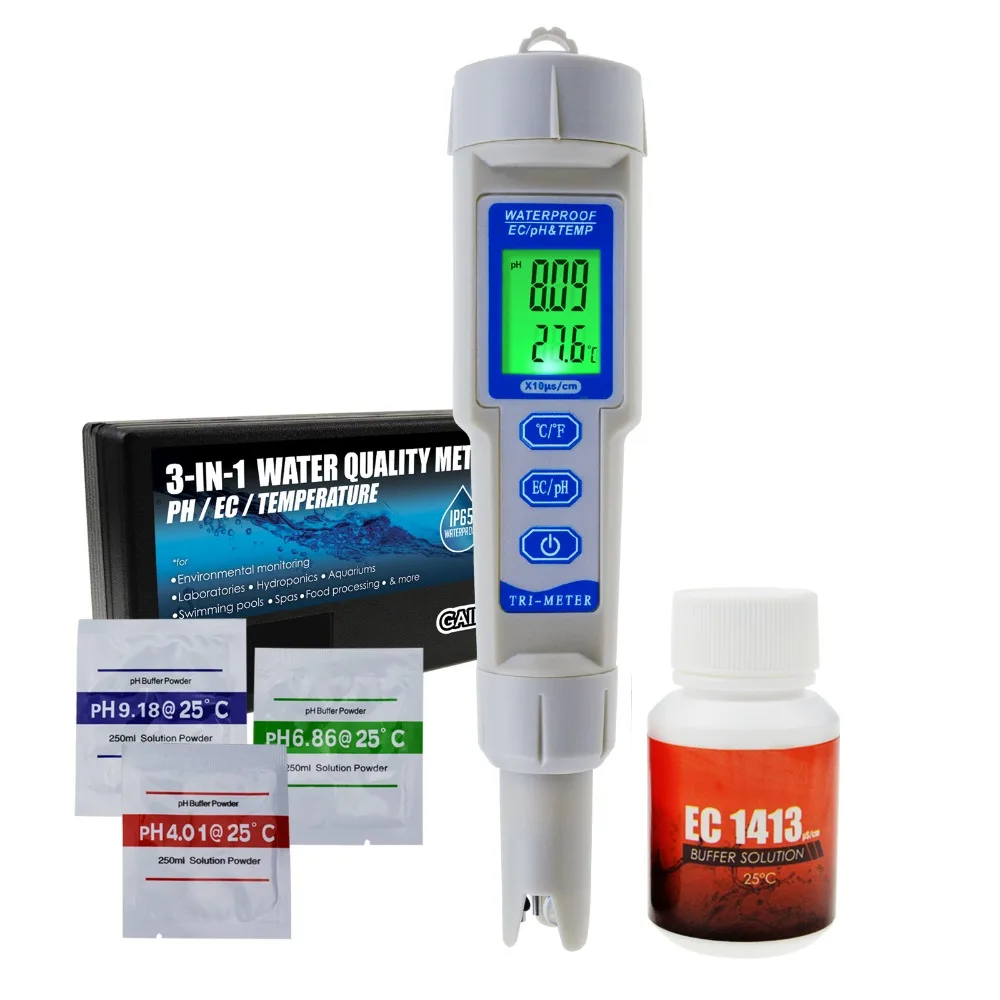 pH /EC/Temperature Meter ATC 3 in 1 Waterproof Pen Type Water Quality