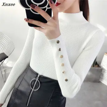 

Half downneck female thickening new winter sweater slim all-match elastic knit Xnxee