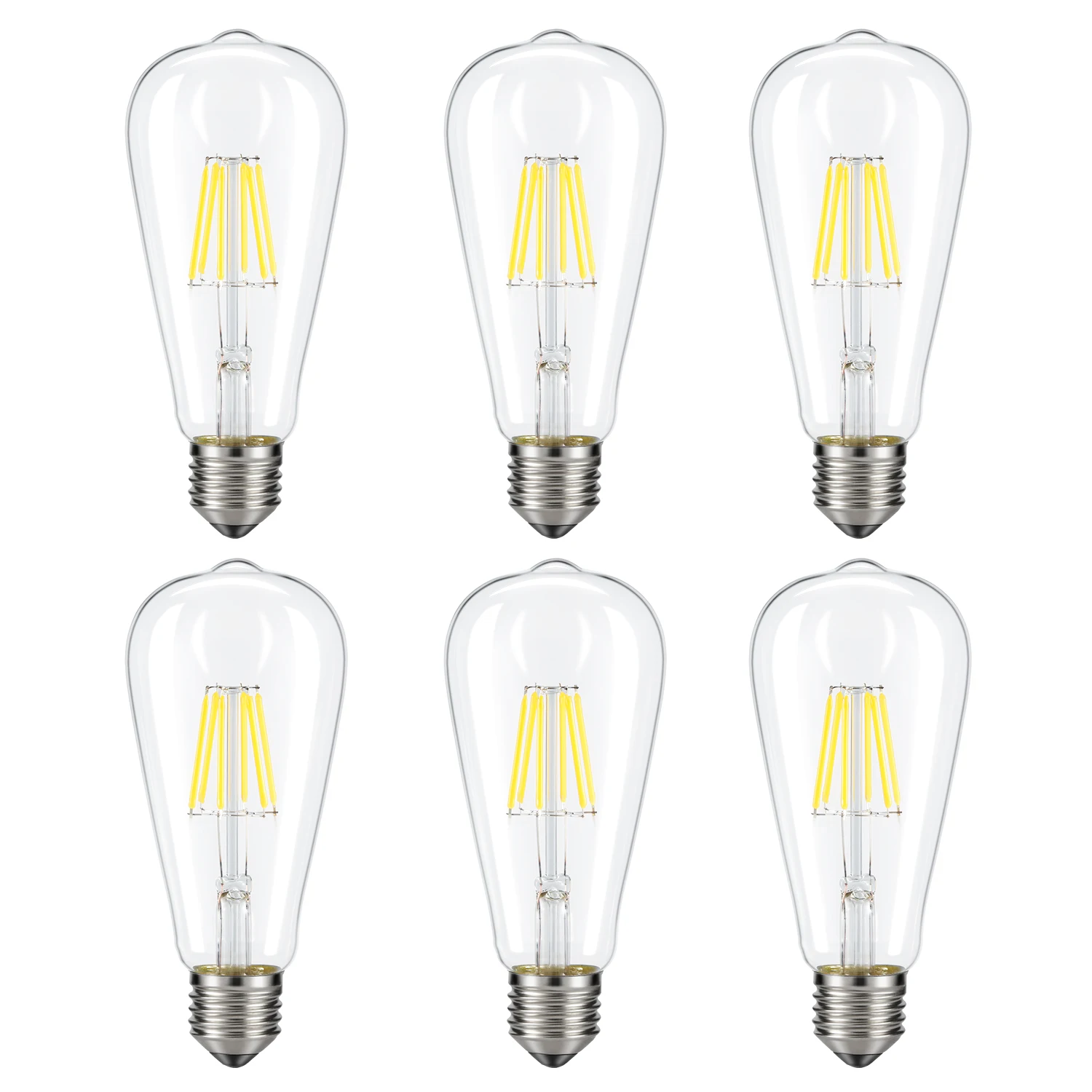 

Dimmable 6pack ST64 E26 Edison LED Bulb, 6W Daylight White 4000K Bright Filament Light Bulbs, for Home, Restaurant, Reading Room