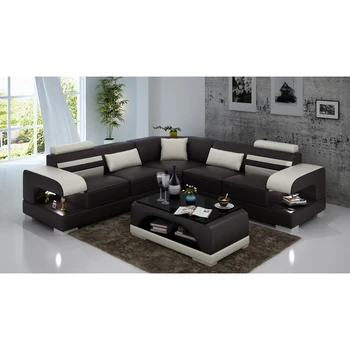 

L shape dark brown 7 seater sectional sofa set designs with arm
