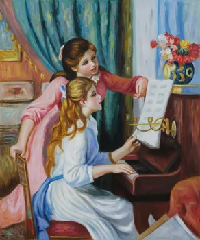 

High quality Oil painting Canvas Reproductions Young Girls at the Piano By Pierre Auguste Renoir hand painted