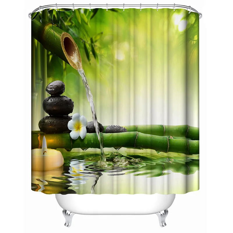 High Quality Scenic Shower Curtains Chinses Style Bamboo Creek Waterproof Mildewproof Curtain Bathroom |