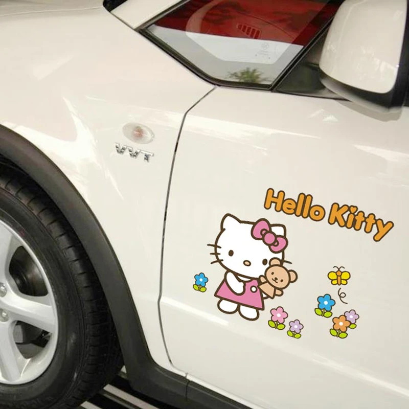 

Car Sticker Hello Kitty Hold her Friend Tainiy Chan Sticker Lovely Cute Styling Car Accessories Vinyl Decal Kitty Series Decals