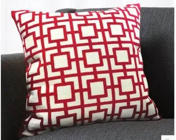 

traditional red geometric embroidered cushion cover pillowcase household cotton canvas throw pillow cover home decor