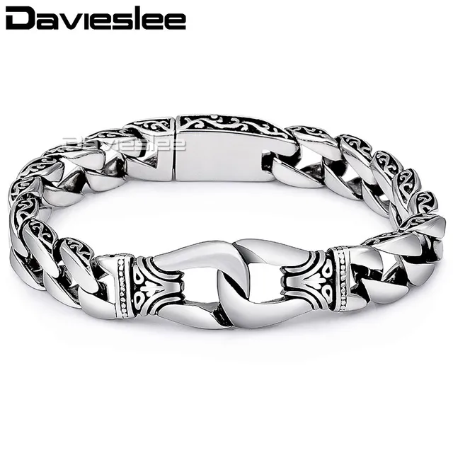 Davieslee Mens Bracelet Chain 316l Stainless Steel Punk Bracelets Davieslee Mens Bracelet Chain 316l Stainless Steel Punk Bracelets For Men Curved Silver Color Curb Chains