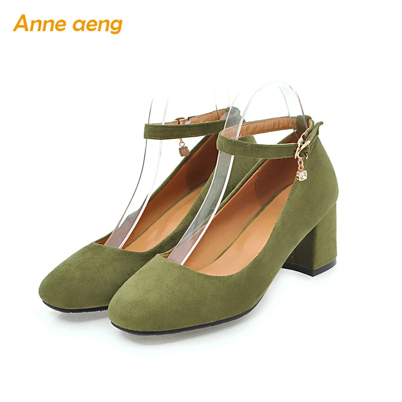 2018spring summer women shoes 5cm chunky pumps with buckle strap round toe sweet elegant pink