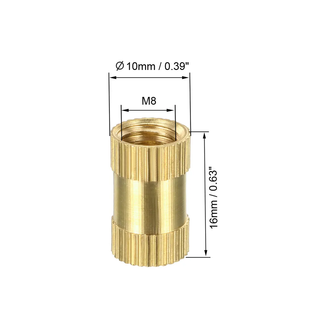 UXCELL с накатанной головкой Резьбовая вставка гайки 1/"-20x6 мм(L) x8mm(наружный диаметр)/M3/8x5/12/16 мм(L) x4/10 мм(диаметр) латунная гайка с внутренней резьбой 10 шт