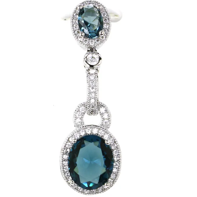 

SheCrown London Blue Topaz White CZ Gift For Sister 925 Silver Pendant 39x12mm
