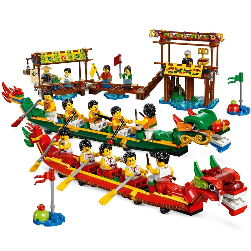 

80103 660pcs idea Series The Chinese Festivals Dragon Boat Race Model Building Block Brick Toys For Children 11141 Gift