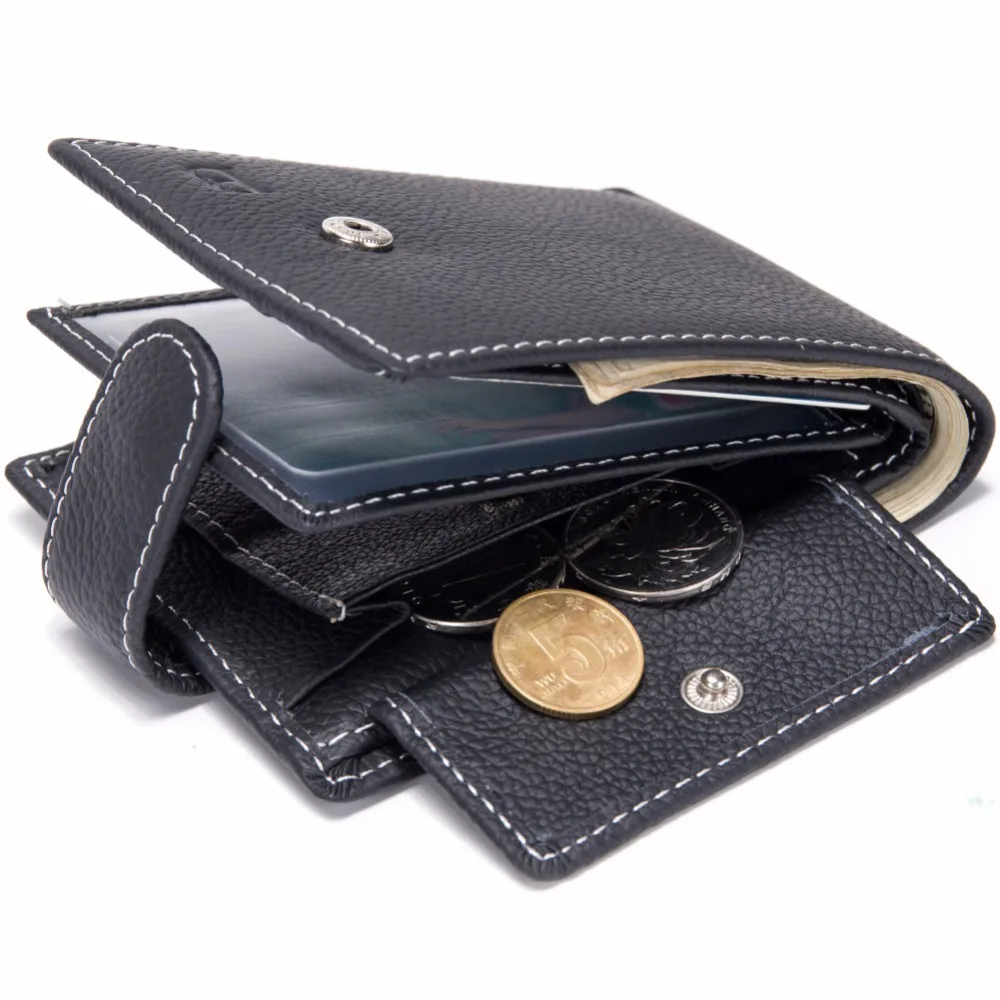 

Promotional cowhide for men american style striped button standard short mini wallet custom purse wallet men genuine leather