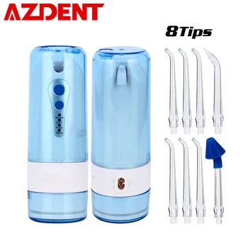 

AZDENT 4 Levels Portable Oral Jet Irrigator Electric Cordless Water Dental Flosser USB Recharging Tooth Pick 200ML with 8 Tips