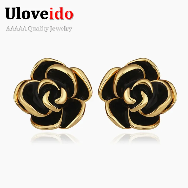 

Uloveido Flower Stud Earrings for Women Rose Gold Color White and Black Enamel Earring Gifts 2017 Sale Wholesale 15% off E921
