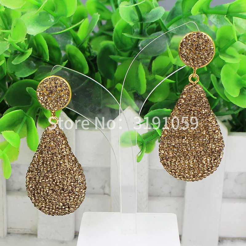 

Shining Austrian pop Mosaic of golden crystal drop women's party wedding bridal accessory earrings