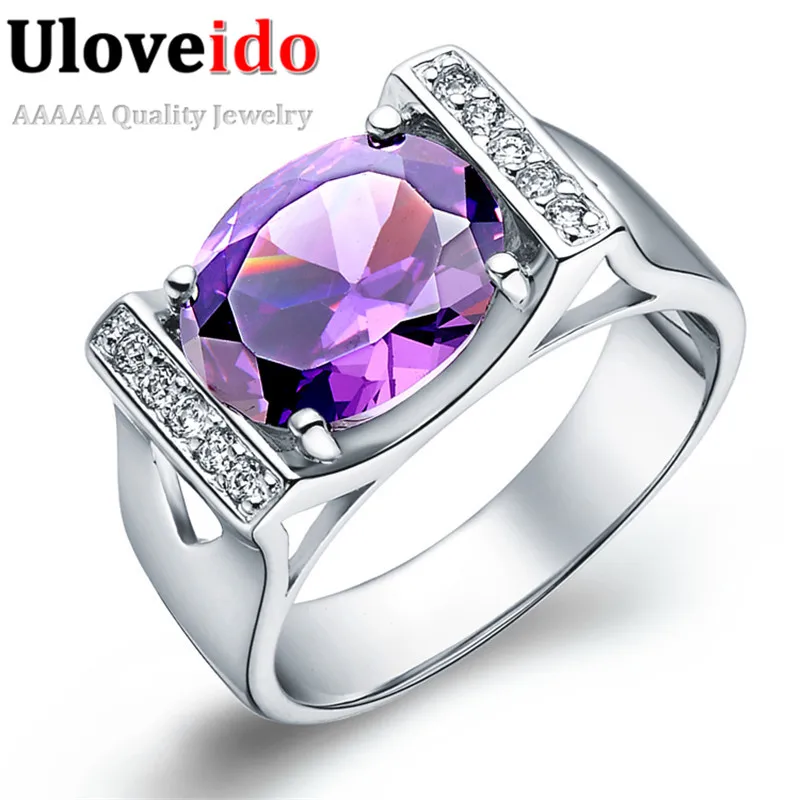 Uloveido серебряный цвет кольцо для женщин синий фиолетовый камень кристалл женские кольца мода обручальные кольца ювелирные изделия подарок j122 кольца для женщин бижутерия женское