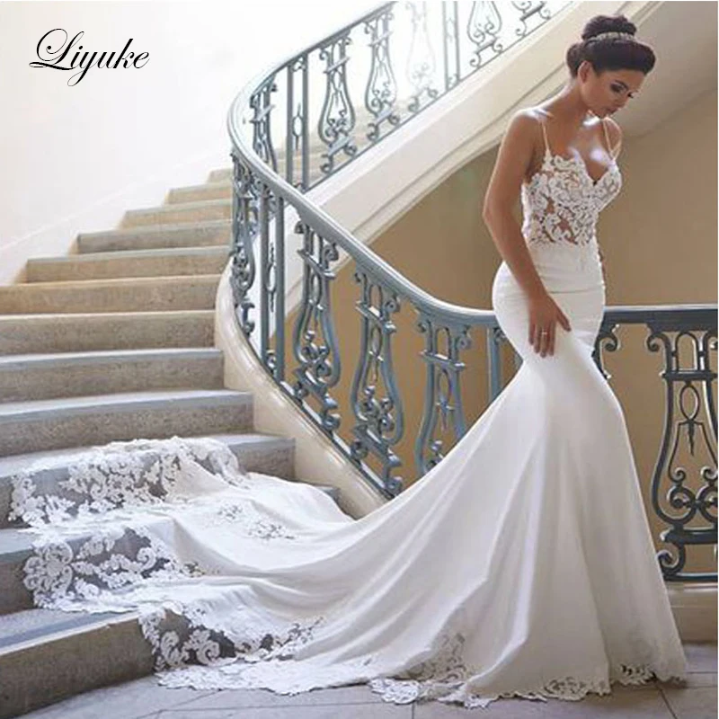 Maravilloso Suave Saten Correas De Sirena De Espagueti Vestido De Novia Elegante Sin Espalda Estilo Unico Vestido De Novia Vestidos De Novia Aliexpress