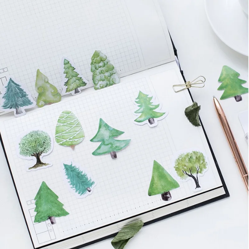 

45pcs/box Kawaii Green Small forest Stickers Decorative Stationery Stickers Scrapbooking DIY Diary Album Stick Label Sticker