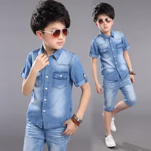 Новая повседневная хлопковая одежда для мальчиков костюм с рубашкой в ковбойском стиле Одежда для детей костюм для мальчиков джинсовая куртка, рубашка, штаны, блузка, рубашка, для детей возрастом от 4 до 10 лет