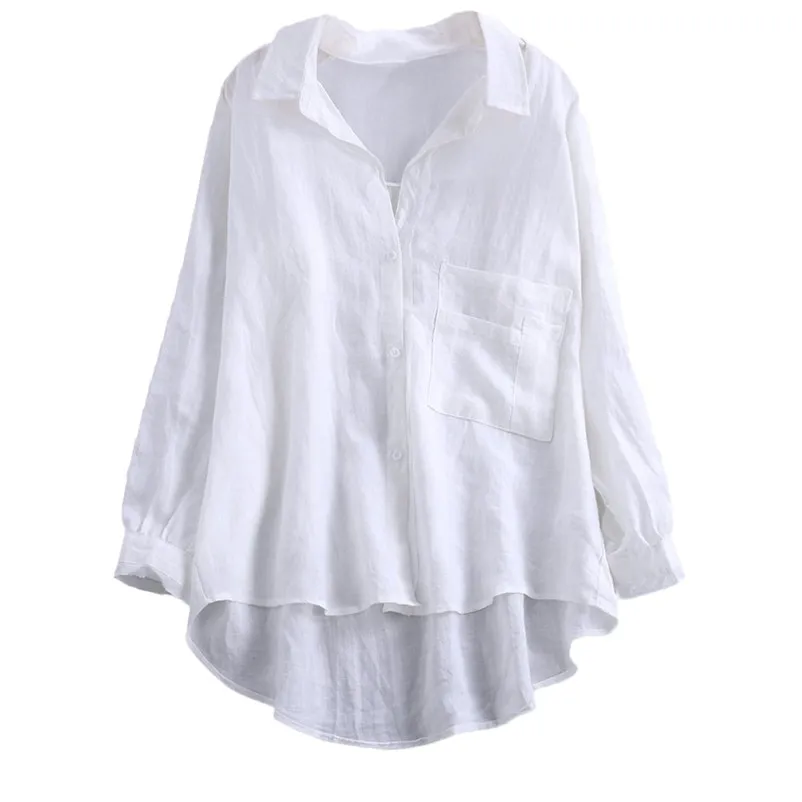 HOT Fashion womens tops and blouses 2018 Daily Casual Loose Linen Soild Button Solid Long Sleeve Shirt Blouse Tops A13#N  (4)