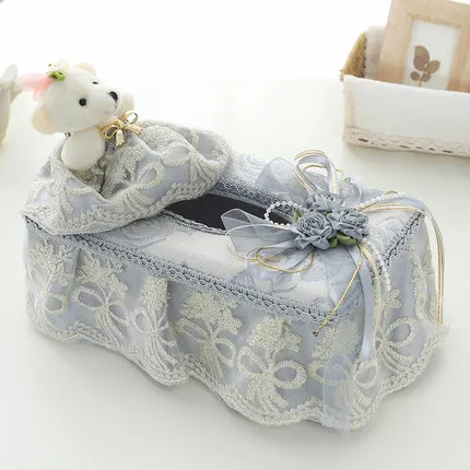 European Bear Cloth Fabric Lace Tissue Box Garden Creative Restaurant Living Room Desktop Paper Towel Storage Box Home Decor