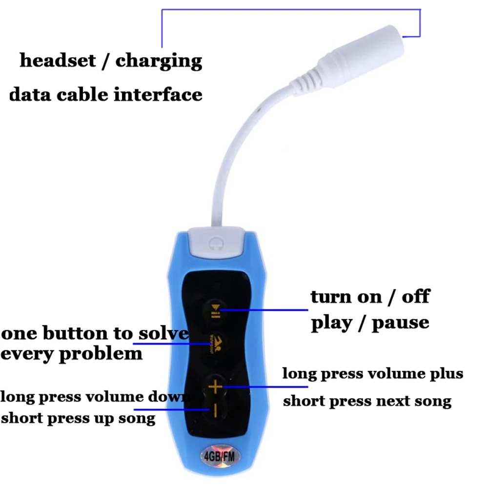 4GB/8G Waterproof IPX8 MP3 Player Underwater Sports Clip MP3 With FM Swimming Diving Earphone