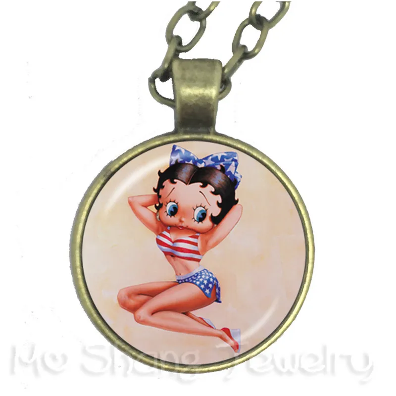 Новинка, классическое модное ожерелье Betty Boop, подвеска, стеклянный купол, ручная работа, ювелирное изделие, цепочка на свитер, подарок для друзей