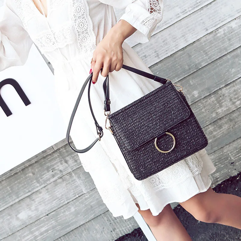 Women Summer Beach Straw Bags Female INS Popular Handbag Fashion Lady Shoulder Bag Ring Travel Knitted Crossbody Bolsa SS3171 (9)