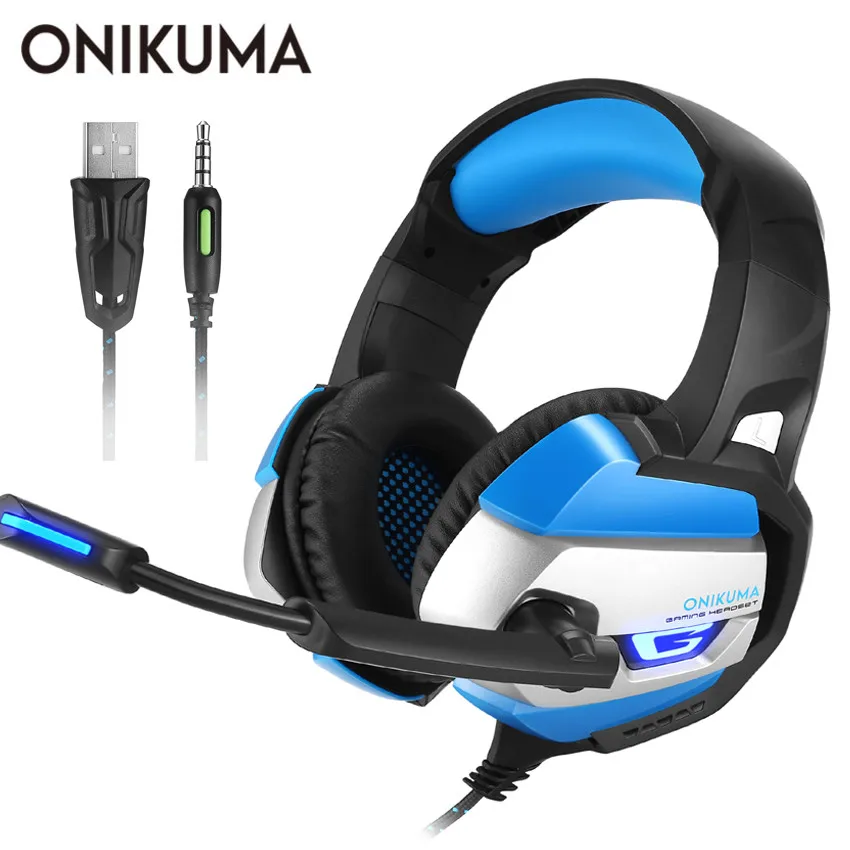 ONIKUMA K5 игровая гарнитура с микрофоном casque PC Gamer 3,5 мм стерео наушники для PS4 Геймпад Xbox One ноутбук компьютер - Цвет: Blue No Retail Box