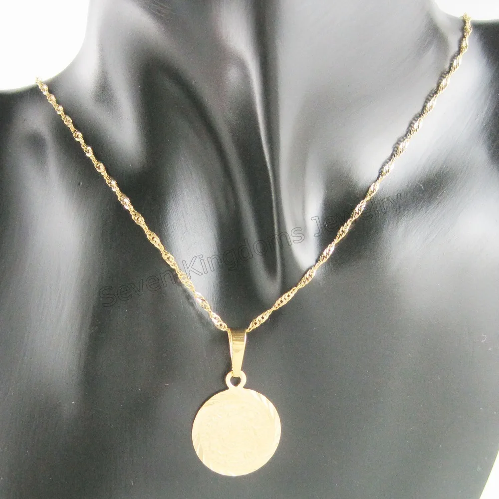 

/Min order 10$/Can Mix Design/- YELLOW GOLD GP 18" NECKLACE&MUSLIM ALLAH GOD MUSLIM MONEY SIGN ROUND PENDANT TWO SIDE IS SAME