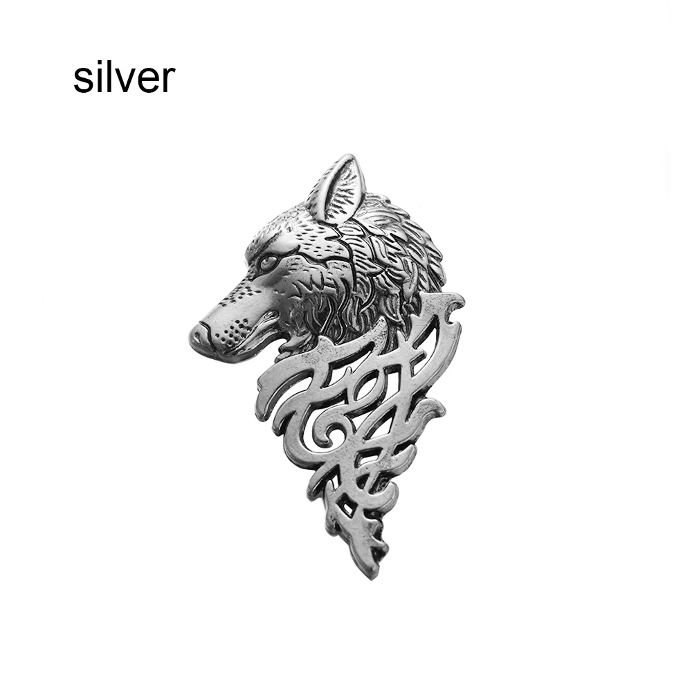 silver 1 шт. очаровательный Винтажный Мужской панк Металлический Нагрудный значок с волком броши булавка рубашка костюм воротник украшения для одежды брошь в виде животного - Окраска металла: silver