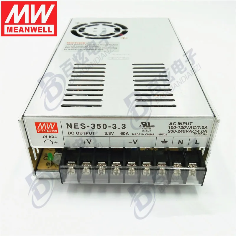 

Originele Meanwell NES-350-3.3 198W 3.3V 60A CB UL EMC Goedgekeurd switching power supply