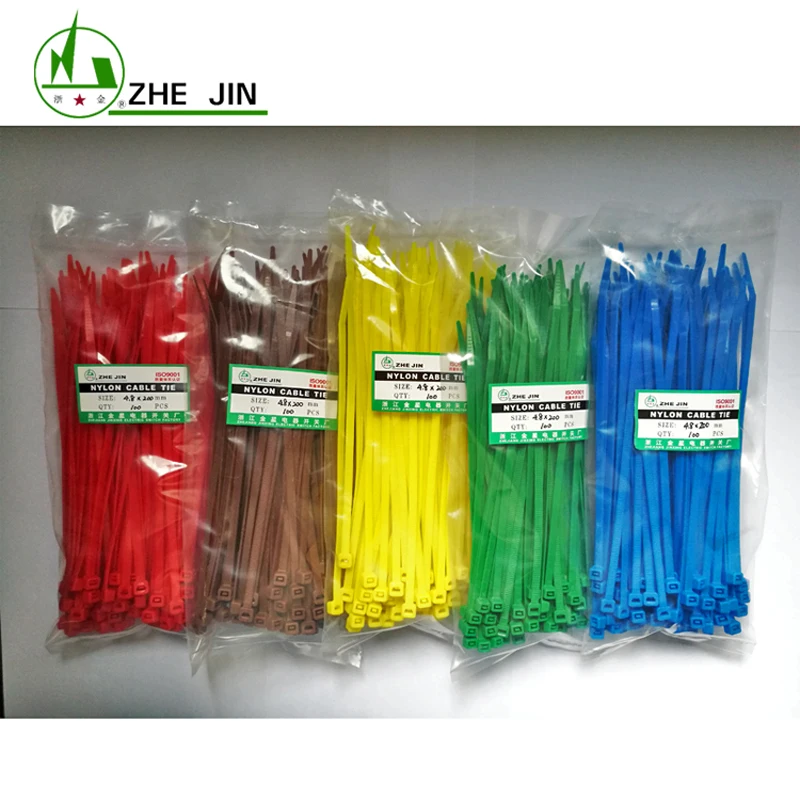 

ZHEJIN (100pcs) ZJ-5*200MM (8.0"X50lbs) Colour Nylon Plastic Zip Red/Yellow/Brown/Green/Blue Color Cable Ties Wire(width:4.8mm)