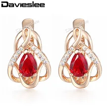 Серьги-гвоздики Davieslee для женщин сердце любовь Красный CZ 585 однотонный цвет розовое золото проложенный прозрачный кубический цирконий женские серьги-гвоздики LGE99
