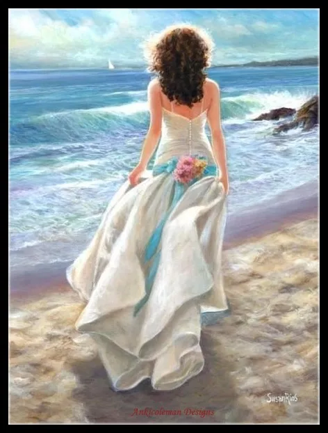 

Counted Cross Stitch Kits Needlework Embroidery - Crafts 14 ct Aida DMC Color DIY Arts Home Decor - Running towards the Sea