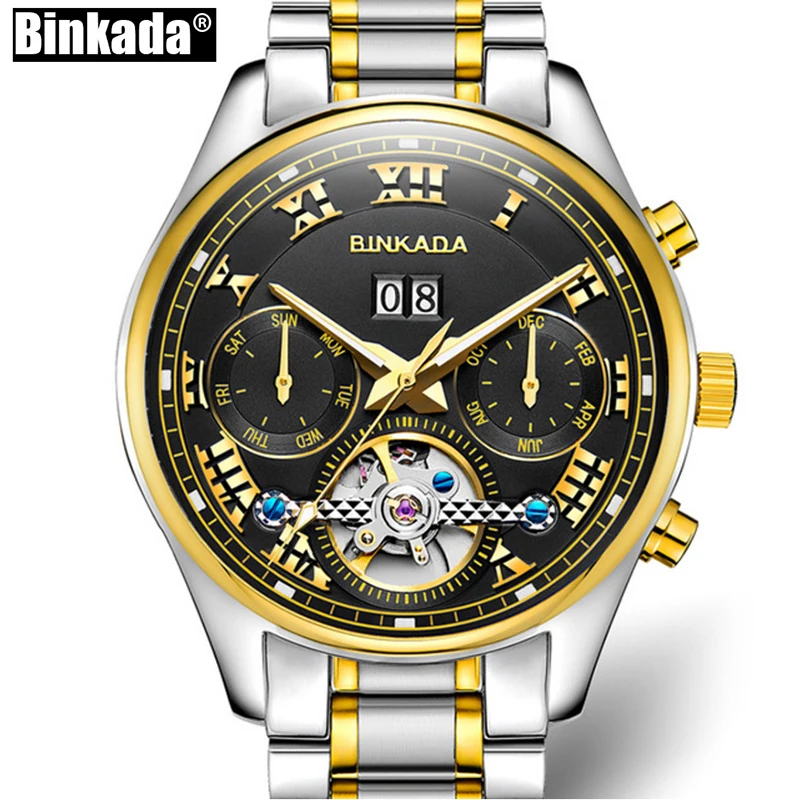 BINKADA New High Quality Men Watches Top Brand Luxury Skeleton Mechanical Watch Clock Men Gold Automatic Watches Men Wristwatch