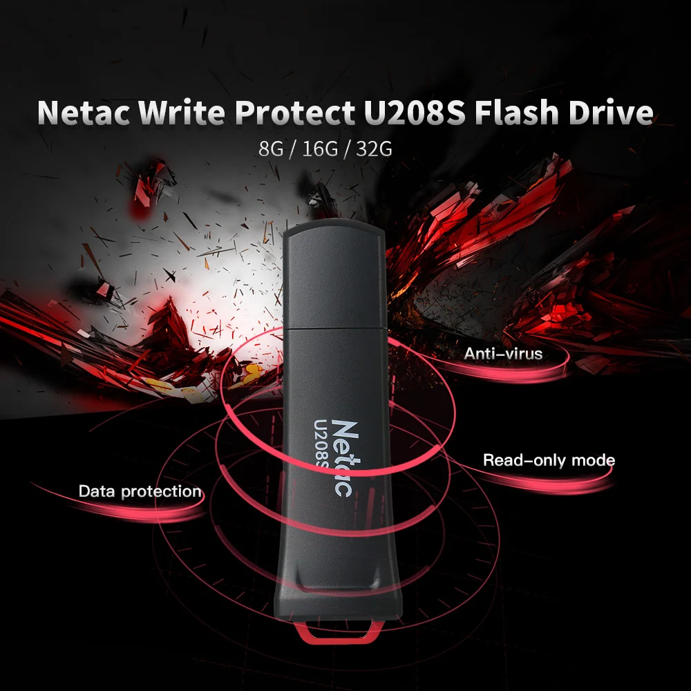 Netac U208S USB 2,0 защищенный от записи флэш-накопитель черный 8 ГБ 16 ГБ 32 ГБ пластик USB2.0 флеш-диск зашифрованный 16 32 Гб флешка