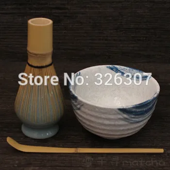 

Japan handmade batidor matcha kit maccha whisk bowl tea set scoop Japanese green tea sea ocean 4-peice set ceremony chasen