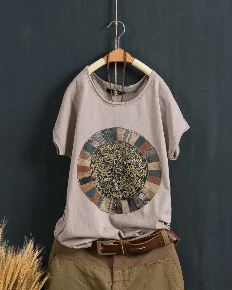 

Obrix Light Summer Casual Style Female Streetwear T-Shirt O-Neck Short Sleeve Loose Appliques Cotton T-Shirt For Everyday